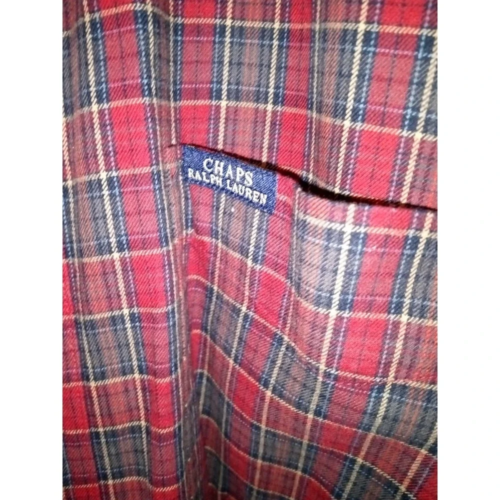 Chaps Mens Plaid Button Down Shirt Size L Long Sleeve Shirt Red